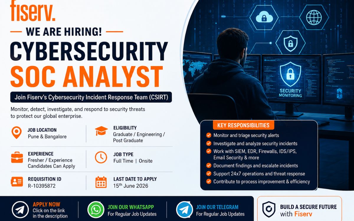 Fiserv Recruitment Drive; Hiring Cybersecurity SOC Analyst – Apply Now