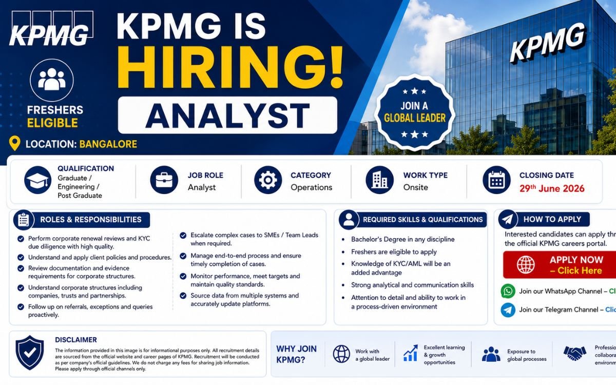 KPMG Recruitment Drive; Hiring Analyst – Apply Now